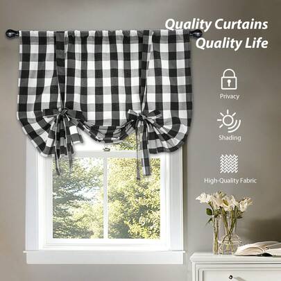 Easy Installation Plaid Curtain, Roman Curtain, Blackout Curtain, UV Protection, Suitable For Decorating Living Room, Bedroom, Kitchen