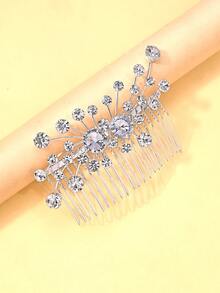 1pc French New Geometric Hair Accessory Comb, Minimalist Rhinestone Side Hair Clip, Bridal Wedding Headwear, Headpiece - Silver - View 6
