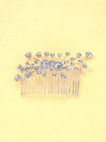 1pc French New Geometric Hair Accessory Comb, Minimalist Rhinestone Side Hair Clip, Bridal Wedding Headwear, Headpiece - Silver - View 2