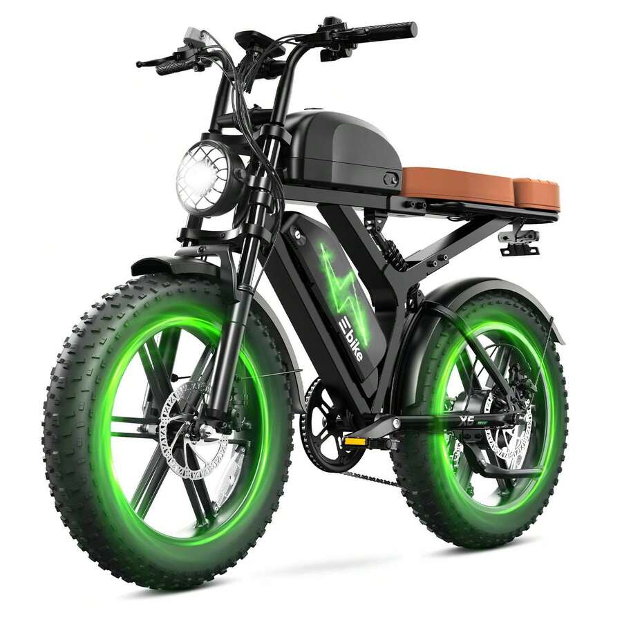 Electric Bike For Adults, 749W Peak Motor, 27.9MPH, 20"X4.0" Fat Tires EBike, 48V 15Ah-15Ah*2 Removable Battery - 黑色 - 查看 1