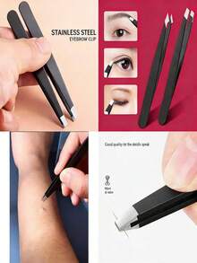4PC Stainless Steel Slanted Tweezers Set Professional Precision Eyebrow Facial Hair Removal Tools For Women Men Travel Home Salon Use Hypoallergenic Rust Proof Beauty Essential Gift For Teen Girls Beginners Experts - 黑色 - 查看 9