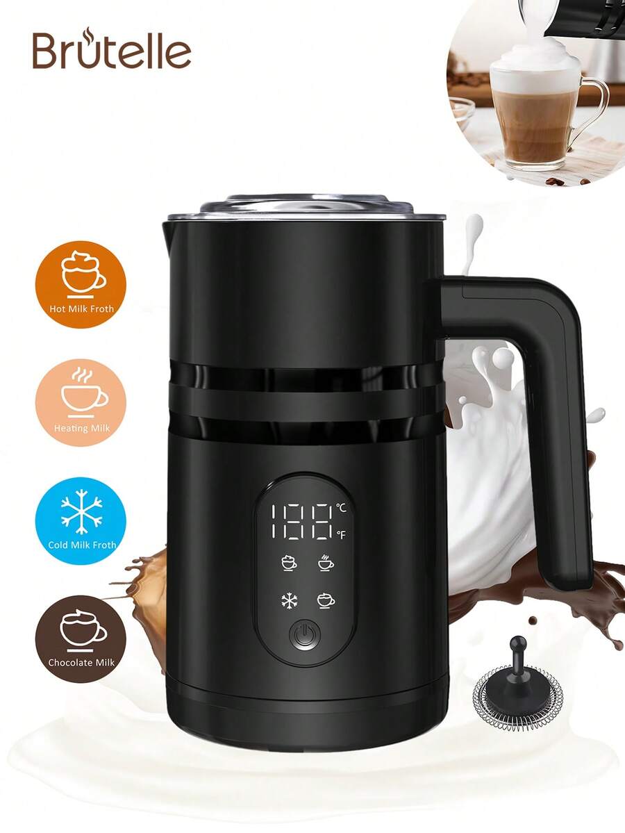 Brutelle 电动奶泡器,580毫升容量,全自动咖啡机,400瓦,冷热保温,数字显示,适用于家庭、咖啡馆和咖啡角 - 查看 1