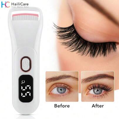 Hailicare 电热睫毛夹，三档智能温控，30秒快速加热，持久卷翘，防烫硅胶材质，Type-C充电，42克便携化妆工具，母亲节礼物