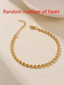 1pc Women's Layered Heart Tassel Stainless Steel Bracelet, Waterproof Beach Vacation Accessory, Daily Gift Jewelry (Random Heart Bead Count, No Gift Box) - Yellow Gold - View 4