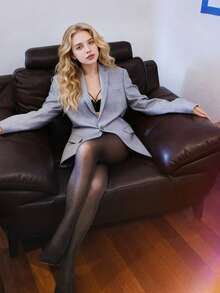 1 par de leggings brillantes con brillo perlado para mujer - Gris - Ver 3