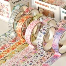 5 Rolls And Paper Tape Floral Series Tear Non-Scratch Decorative Stickers Are Suitable For Diaries, Albums, Schedules And Party Decorations - 樣式1 - 查看 5