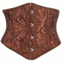 1pc Women's Short Jacquard Waist Cincher, Overbust Corset Bustier For Party And Daily Wear - Coffee Brown - View 2