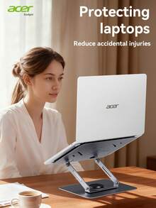 Acer AMS021 Laptop & Tablet 2-In-1 Desktop Stand, Ergonomic Riser, Silicone Non-Slip Foldable Portable, Adjustable Height, Carbon Steel Structure High-Efficiency Cooling Base, Fits Laptops & Tablets Up To 18 Inches - Grey - View 6