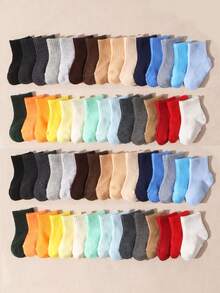 10双装婴儿纯色糖果色休闲中筒袜，透气舒适，中性色组合，弹性袜口，适合日常休闲、上学穿着。 - 彩色 - 查看 1