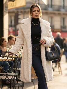 Women's Luxury Brown Faux Fur Jacket Elegant Cropped Fluffy Fuzzy Coat, Thick Warm Winter Outerwear For Carnaval Ski Trip Party Night Out Streetwear Chic Mob Wife Aesthetic Old Money Teddy Bontjas Fashion - Champagne - View 3