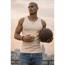 Basic American Ribbed Tank Top - สีครีม/สีเบจ - ดู 6