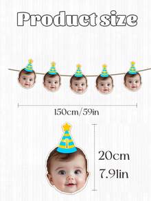 7/14/21pc Banner sinh nhật 1 tuổi hình mặt em bé tùy chỉnh – Dây trang trí ảnh cá nhân hóa, Cờ banner chúc mừng sinh nhật tùy chỉnh, Banner sinh nhật, Banner ảnh, Banner hình mặt em bé, Tiệc sinh nhật đầu tiên, Banner tiệc hình mặt em bé, Dành cho gia đình - trời xanh - Xem 7