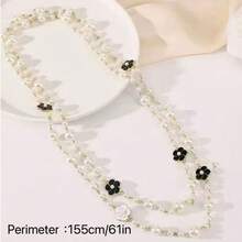 1pc Fully Rhinestone & Pearl Decor Long Necklace, Fashion Versatile Sweater Chain, Suitable For Dress, Suit, Party, Evening Wear - Multicolor - View 5