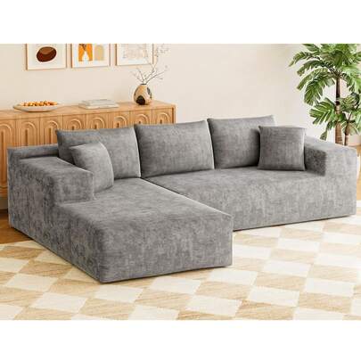Sofá modular de 274cm, sofá sin estructura rígida con chaise longue en forma de L, sofá tipo nube con asiento profundo tapizado, no requiere montaje, ideal para sala de estar o dormitorio (Chenilla, gris)