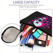 Quà tặng Ngày Valentine, Túi đựng đồ vệ sinh cá nhân nữ họa tiết đầu lâu + trái tim hồng, thích hợp cho các bữa tiệc và sự kiện, mang đến sự thanh lịch và tình yêu trong túi của bạn. Cũng có thể được sử dụng như một túi trang điểm Halloween sành điệu. Chiếc túi này có thể đựng hộ chiếu, điện thoại, mỹ phẩm và nhiều thứ khác, đảm bảo sự ngăn nắp khi đi du lịch và sử dụng hàng ngày. - màu đen - Xem 11