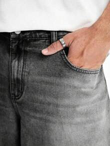 青少年男孩黑色休闲时尚牛仔短裤 - 黑色 - 查看 6