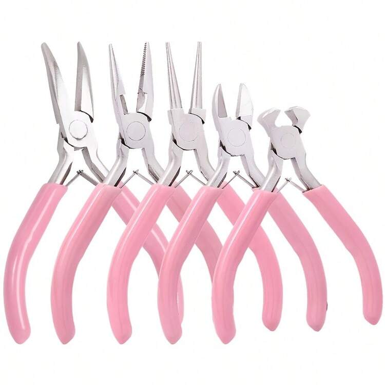 5件套迷你专业珠宝钳工具套装，适用于手链串珠工艺珠宝制作、金属丝工艺及维修：包括尖嘴钳、圆嘴钳、弯嘴钳、尖嘴钳和剪线钳 - 彩色 - 查看 3