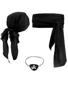 1/3pcs Christmas New Satin Satin Fabric Holiday Funny Cosplay Medieval Renaissance Pirate Headband And Belt Accessories With Pirate Mask, Suitable For Valentine's Day Masquerade Party, Magic Costume Props, New Party Outfit - Multicolor - View 16