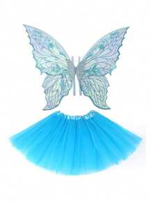 仙女服装套装，配有蝴蝶和四叶翅膀以及薄纱裙，适合公主派对角色扮演、节日服装道具、嘉年华等场合。 - 彩色 - 查看 8