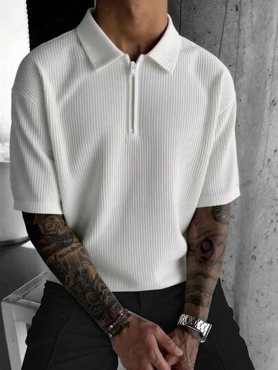 Zrgoth Maglietta polo a maniche corte casual e versatile da uomo, con lavorazione a maglia e righe, adatta per primavera/estate