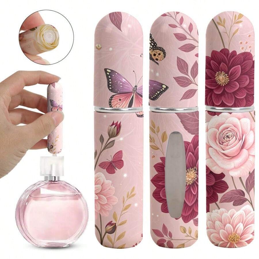 1pc Perfume Packaging Bottle With Flowers And Butterfly Pattern On The Bottom, Reusable Delicate Water Mist Spray Bottle, Travel Perfume Spray Bottle, Multiple Patterns To Choose From, Birthday Gifts For Family And Friends, Holiday Gifts, Suitable For Travel Portable 5ml - X-AYPK-03 - 查看 1