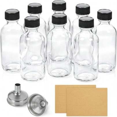 8 Pack, 2 Oz Small Clear Glass Bottles W/Lid &Amp; 2 Funnels - 60ml Boston Shot Bottles For Health, Immunity, Potion, Wellness, Sample, Ginger, Juice - Mini Personal Care &Amp; Beauty Travel Bottle
