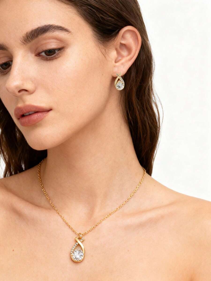 1 Set Elegant Geometric Criss-Cross Teardrop Jewelry Set, & Versatile High-End Accessories - Gold - View 1