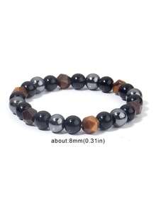 YAUKIA Brățară cu triplă protecție, ochi de tigru, hematit și turmalină neagră, brățară cu mărgele de 8 mm, echilibru vindecător pentru femei și bărbați - Multicolor - Vizualizare 2