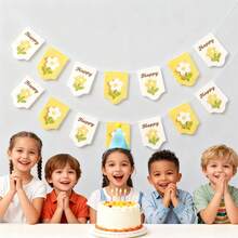 Kids Boys Girls Outdoor Indoor Spring Flower Pull Flag, Pink Yellow Green Triangle Fish Tail Leaf Party Decor Hanging Banner, Festival Birthday Wall Backdrop - Multicolor - View 13