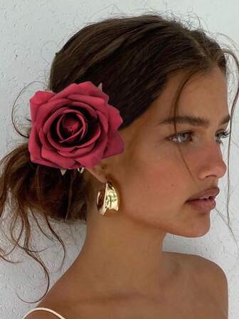 1 st. trendigt och elegant hårspänne med rosenblomma, konstgjord bohemisk roshårspänne, håraccessoar för kvinnor, present till henne på alla hjärtans dag