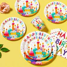 100/25/10pcs White Candle Cake Happy Birthday Disposable Plates Napkins Cups, Disposable Party Supplies Set, Suitable For 25 Guests, Disposable Paper Plates Party Tableware Suitable For Birthday Wedding Theme Party Family Picnic - Multicolor - View 4