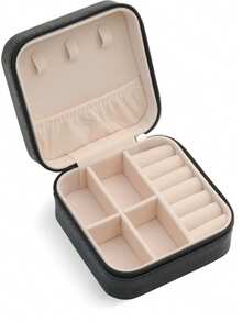 1个旅行便携首饰盒，迷你首饰收纳盒，PU皮革首饰戒指收纳盒，女士/女孩礼品收纳盒，适合圣诞节、新年派对礼物、情人节、婚礼装饰 - 彩色 - 查看 7