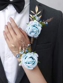 1pc/6pcs Luxury Princess Rose Flower With Faux Greenery & Pearl Bracelet, Suitable For Bride, Groom, Bridesmaids, Weddings, Engagements, Parties, Events