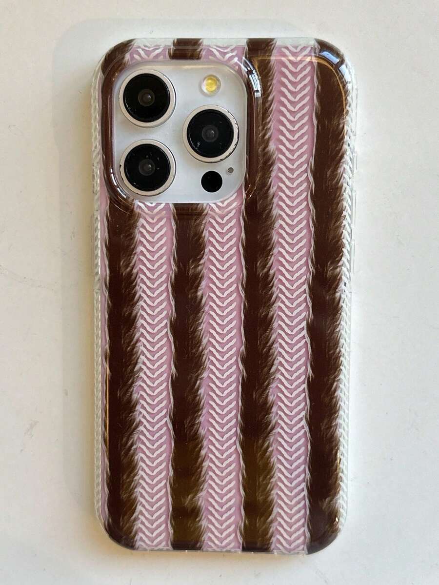 Simple Woven Striped Phone Case Compatible With IPhone 16, 15, 14, 13 - Pink - View 1