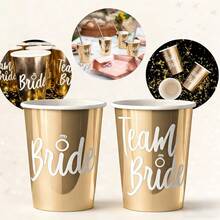 10/20/40个装 9盎司 单身派对金色纸杯 - 伴娘杯 新娘杯 婚礼派对装饰 - 新娘闺蜜团一次性纸杯 单身派对回礼 伴娘礼物 婚礼装饰 - 金色 - 查看 3