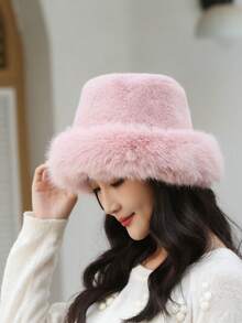 1顶优质宽檐羊毛帽，新款女士秋冬保暖羊毛帽，护耳防风帽，渔夫帽防寒套装 - 彩色 - 查看 4