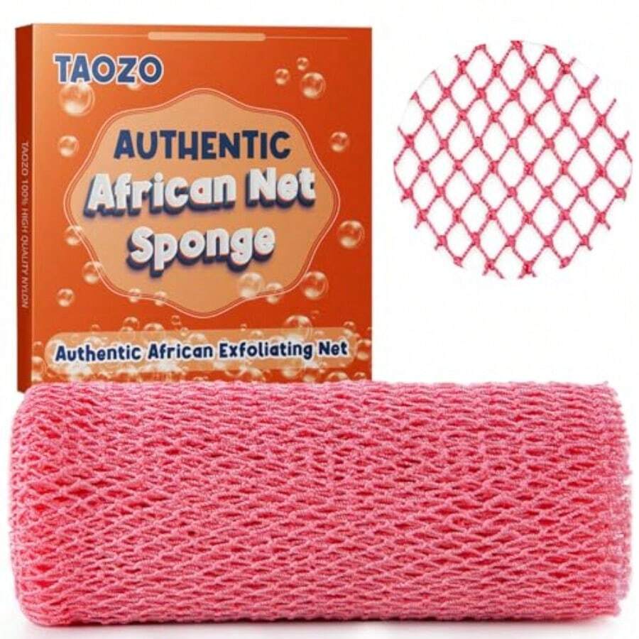 African Net Sponge Authentic African Exfoliating Net Sponge Long Net Bath Sponge Rag African Wash Net Shower Body Scrubber - Pink - View 1