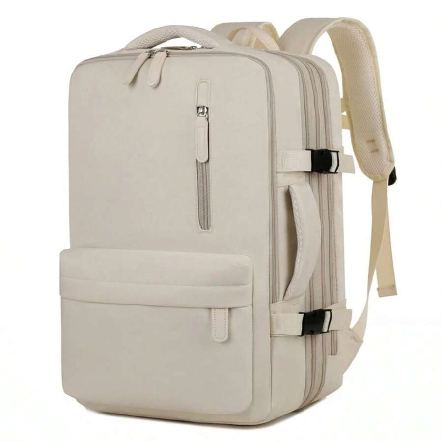 Waterproof Expandable Backpack For Notebooks, Travel, Executive, School, Reinforced, Large Capacity With USB Port, Unisex - Beige - View 1