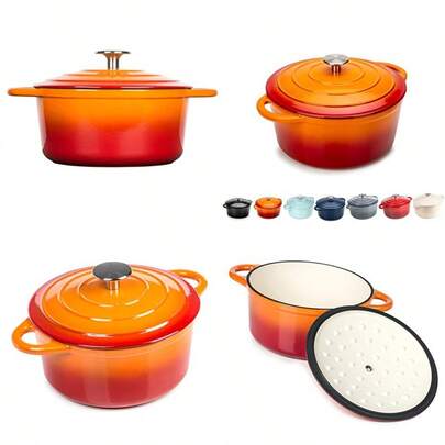 Round Casserole Dish - Cast Iron Cauldron Induction And Gas  Non Stick Dutch Oven Roasting Cooker - With Lid - 10 Year Gurantee 2.7L Casserole Orange