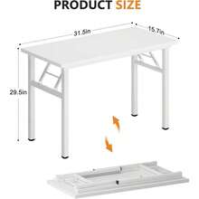 Folding Desk Small Desk 31.5 Inches Computer Desk For Home Office Folding Table Writing Table For Small Spaces No Assembly Required White & White Frame - 31.5 Inches + White + White - View 4