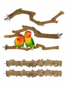 5pcs Bird Perch Set, Natural Wooden Parrot Perch Stand, 3pcs Grape Wood Perches, 2pcs Stands, Claw Grinder, Tiger Stripe Parrot Chew Stick, Training Branches, Suitable For Cockatiel, Small & Medium Birds - Brown - View 4