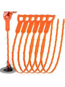 6pcs Drain Cleaner - Drain Cleaning Tools, Hair Catcher, Sink And Pipe Cleaning Brush, Suitable For Sink, Toilet, Bathroom And Kitchen - Orange - View 2