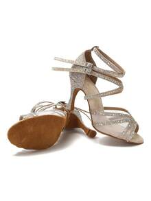 9cm Glittering Gold Latin Dance Shoes For Women, Professional Tango Social Dance Training Shoes, Rhinestone Wedding Heels, Soft Bottom Indoor Party High Heels - Gold - View 7
