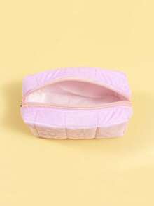 1个紫色格子绗缝包，便携式八角形包，适合通勤、大容量化妆包，时尚休闲大容量便携拉链化妆包，旅行文具收纳包，度假必备化妆包，可收纳耳机、充电器、口红、化妆品、香水、护肤品和美容产品，家居装饰，适合妈妈、护士、学生、女学生、钥匙等，节日礼物，化妆包，旅行必备 - 淡紫色 - 查看 4