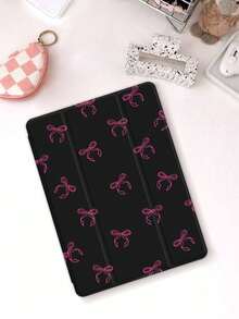 1pc Pink Line Bow Pattern Flat Protective Case, Compatible With IPad 10.2 Inch 2021/2020 IPad 10th/9th/8th Gen, IPad (A16) 11 Inch 11th Generation 2025, Compatible With Samsung Galaxy Tab A8 10.5 Inch 2022, Tablet Protective Cover With Pencil Slot, Supports Auto Sleep/Wake Cover - Multicolor - View 3