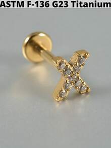 1件装 CZ 方形钛金属内螺纹花朵形耳骨耳环，16G 人体穿刺饰品 - 如圖 - 查看 14