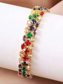 Colorful Crystal Bracelet,High-End Fashion,Cute Exquisite Dopamine,Colorful And Simple Temperament Hand Jewelry,Tennis Crystal Bracelet Sugar Cube,The First Choice For Weddings,Festivals And Parties,Elegant Gift - 彩色 - 查看 8