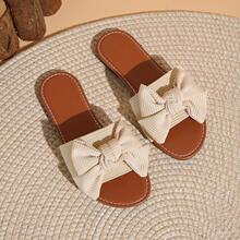 女士蝴蝶结沙滩拖鞋，休闲舒适的罗纹面料，轻便不累脚，百搭的套脚凉鞋，可搭配连衣裙 - 白色 - 查看 4