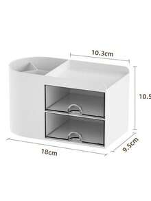 双抽屉桌面收纳盒，多功能桌面笔筒，五格桌面整理盒，办公桌面收纳盒