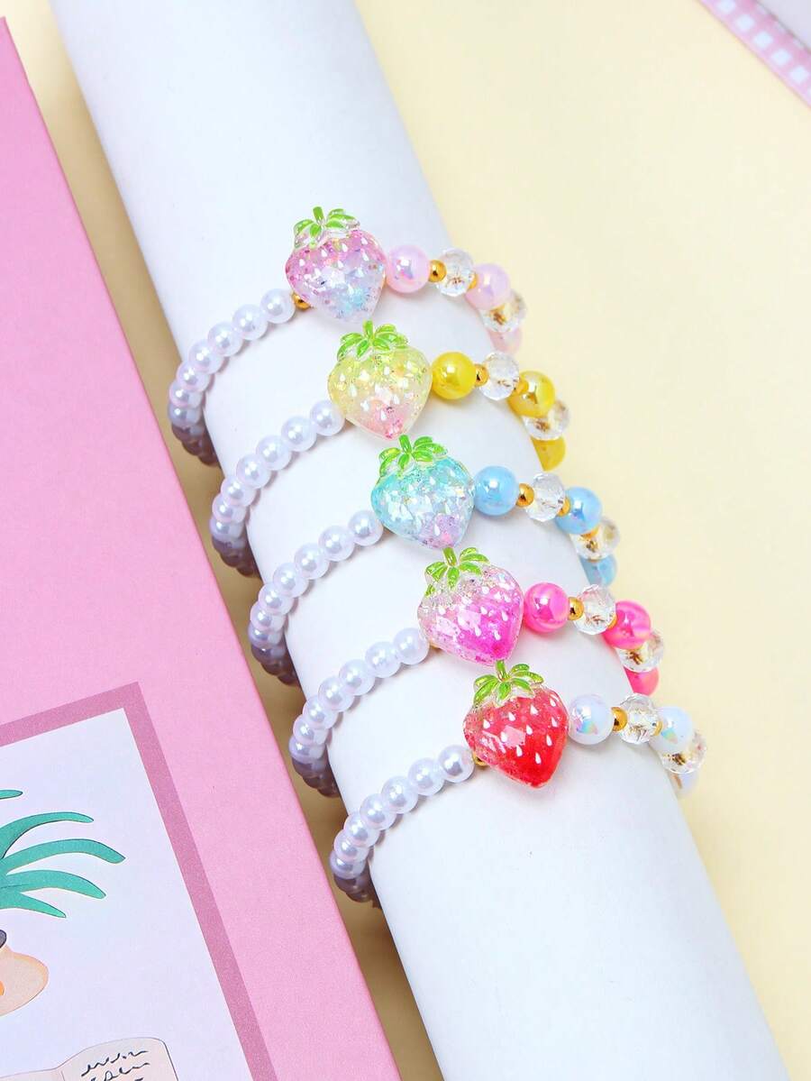 5 chiếc vòng tay mặt dây chuyền hình dâu tây dễ thương, thích hợp cho bé gái đeo hàng ngày, dự lễ hội, sinh nhật. - Nhiều màu - Xem 1